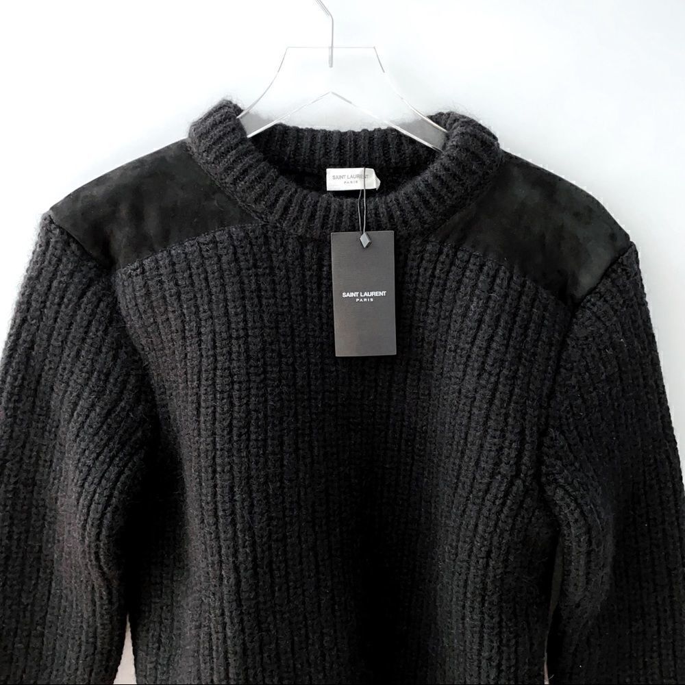 ⭕️ YSL SAINT LAURENT Sweater Black Wool Suede - Picture 4 of 12